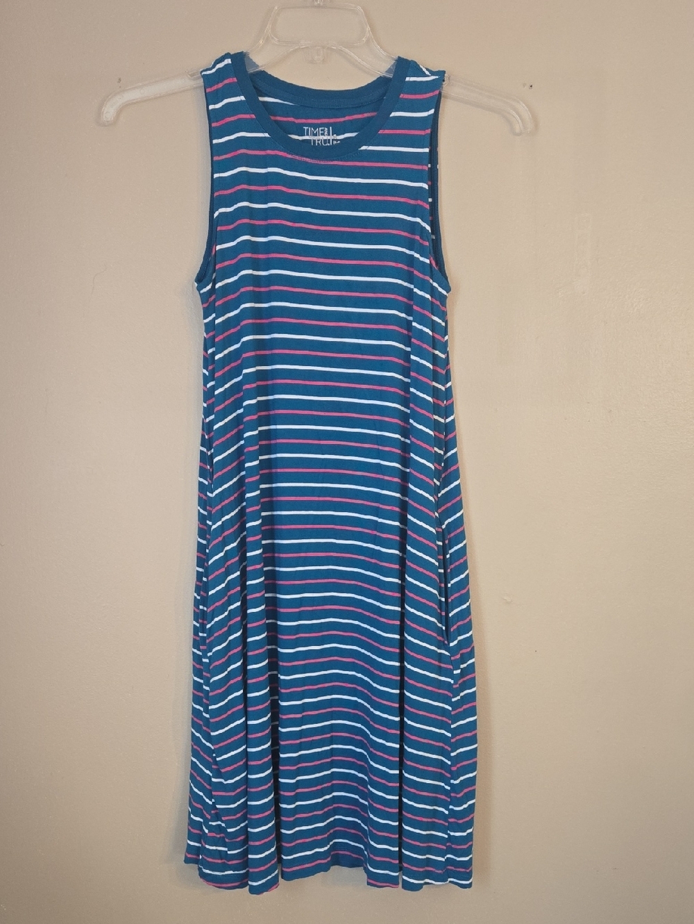 Time And Tru - Teal Striped Sleeveless A-Line Dress